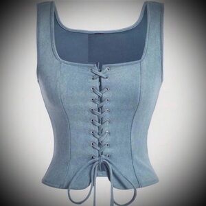 Blue Lace-Up Cropped Lace Up Vest